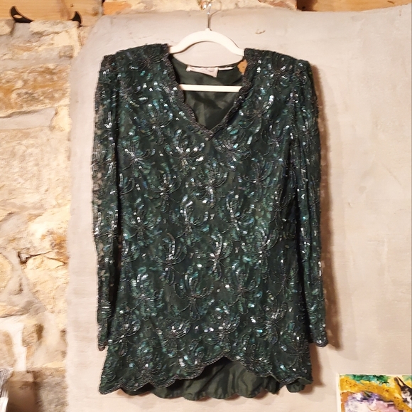 1980's Lawrence Kozar glitz & glam silk mermaid top - Picture 8 of 15